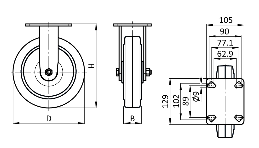 Heavy-duty Fixed Caster Ø 200 with Mounting Plate 40 / 45 - immagine 2