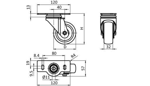 Swivel Caster Ø 80 / 100 / 125 with Mounting Plate 40 / 45 - immagine 2