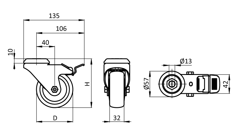Swivel Caster Ø 80 / 100 / 125 with System Brake - immagine 2