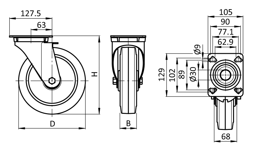Heavy-duty Swivel Caster Ø 200 with Mounting Plate 40 / 45 - immagine 2