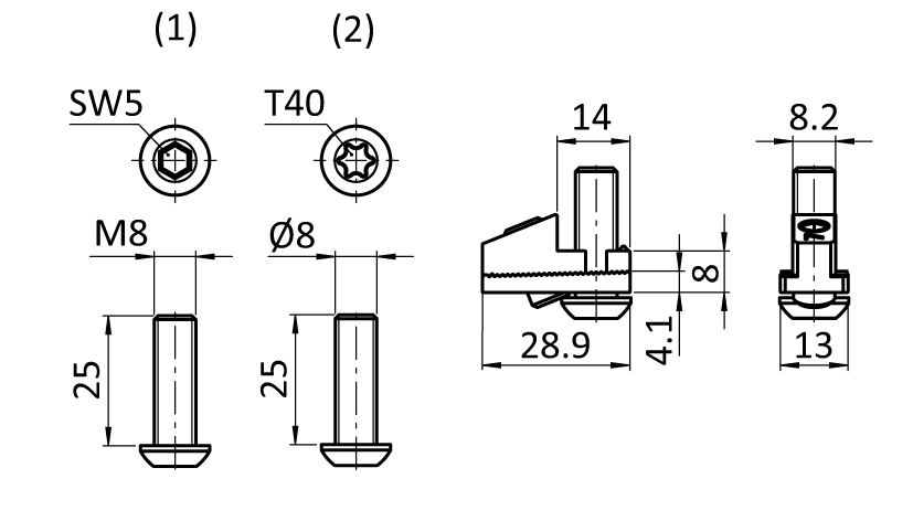 Profile Connector 90° M45 / N45. Slot 8 (Set) - immagine 2