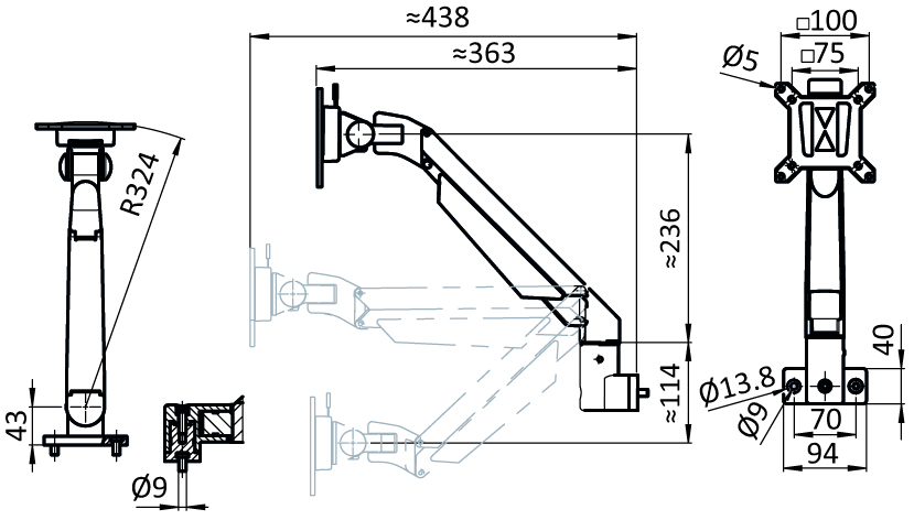 Monitor Support 4-axis. Height Adjustable (Set) - immagine 2