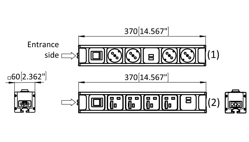 Power Strip Module F Line 370 6-way 4x + USB. Input switchable - immagine 2