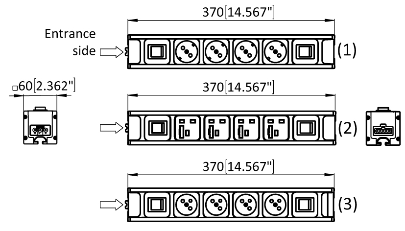 Power Strip Module F Line 370 4x. with Switch and Dimmer Button. for Series Connection - immagine 2